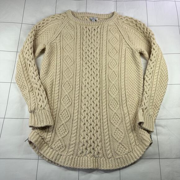 L.L. Bean Sweater Women Medium Cream Signature Fisherman Tunic Cable Knit Cotton - Picture 1 of 8